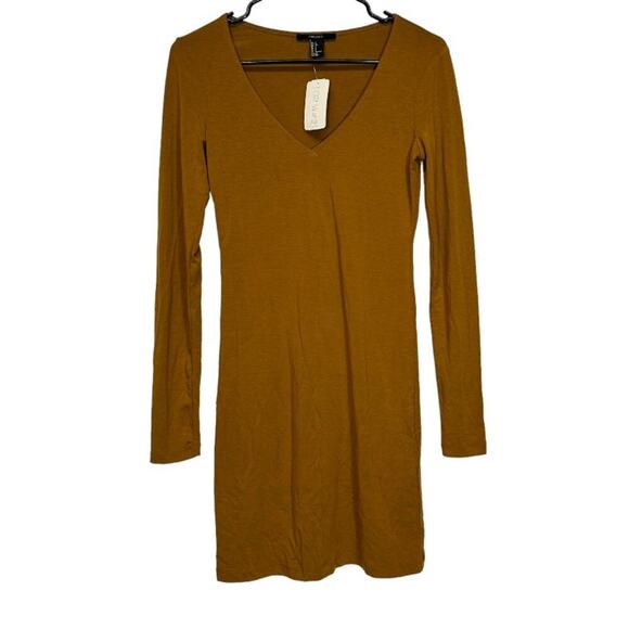 Forever 21 Sunset‎ Gold Long Sleeve V Neck Dress Size S - Picture 1 of 8